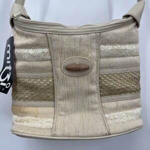 VTG Canvas Bag Purse Textured Lace Striped‎ Shoulder Cottagecore Boho Mitzi
